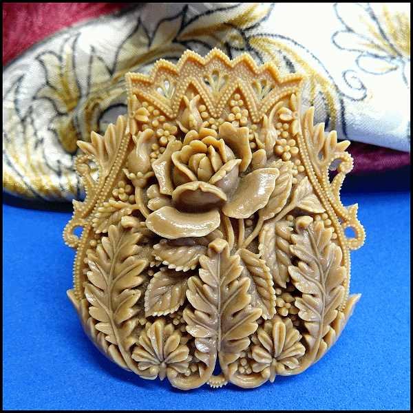 1930s Victorian Style Carved Celluloid Flower Bouquet Antique Brooch