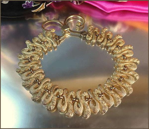 1950s Signed MONET Rare Satin Gold Vintage Fringe Necklace