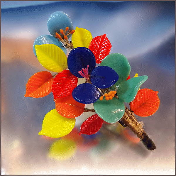 1940s Vintage Oriental Brooch Rare Japanese Art Glass Flower Pin 