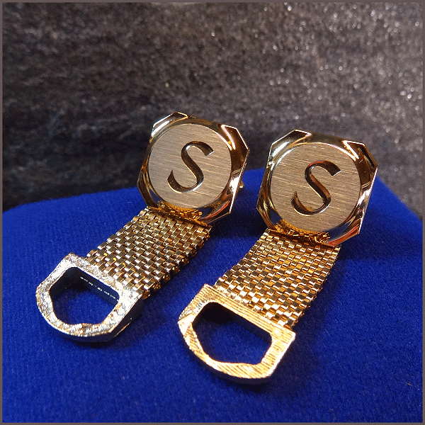 1970s Silver Gold S Monogram Vintage Cufflinks Signed Swank w Org Box
