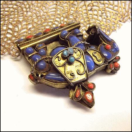 Antique Persian Elephant Brooch Coral w Turquoise Pendant