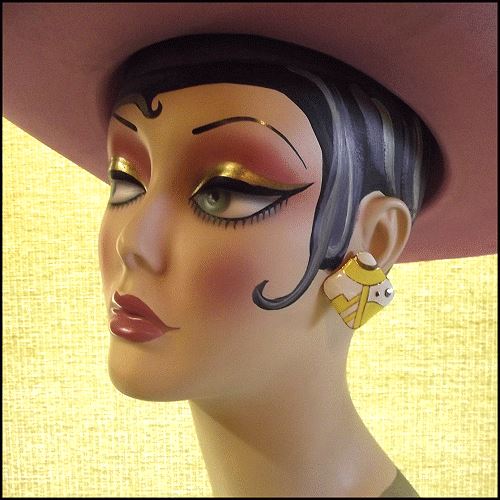 1980s Vintage Earrings Yellow n Gold Art Modern Geometric Clips