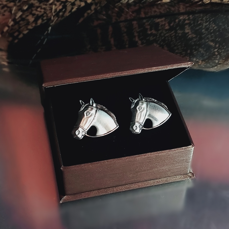 1950s Signed Anson Etched Silver Horse Vintage Cufflinks