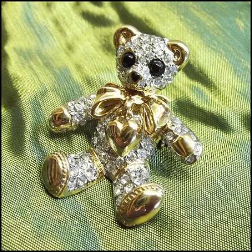 Swarovksi Crystal Gold Teddy Bear Pin