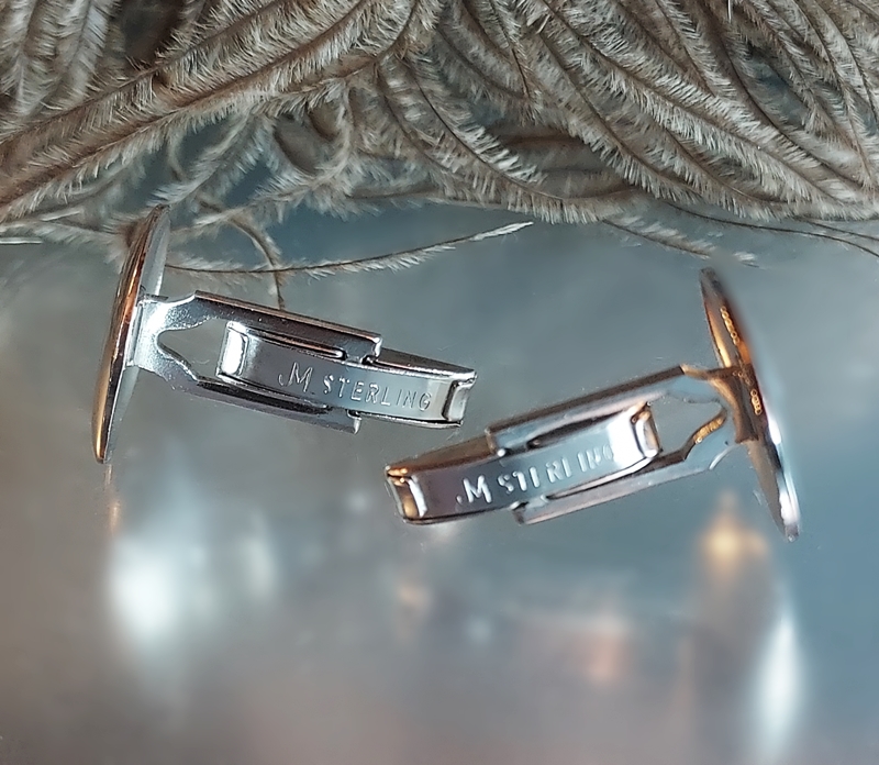 1950s Sterling Silver Laser Etched Oval Vintage Cufflinks