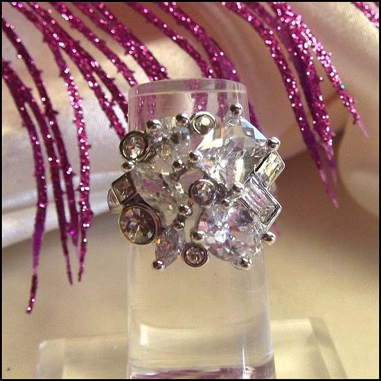 1980s Vintage CZ Diamondesque Big Brilliant Cocktail Ring SZ 7