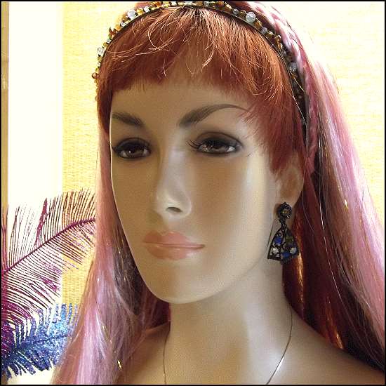 1950s Florenza Blue Green Japanned Jewels Vintage Clip Earrings