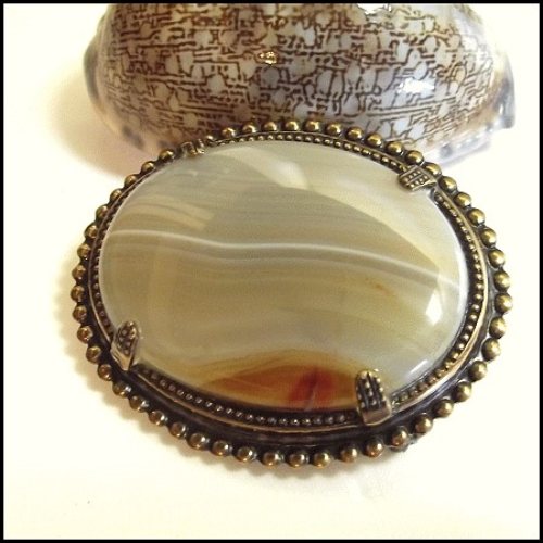 1950s Vintage Big Scottish Agate Brooch 
