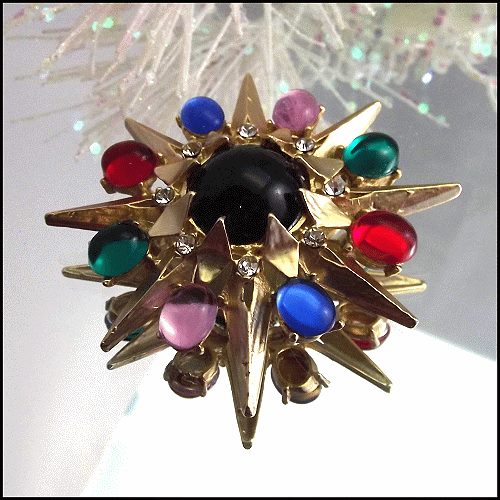1950s Designer Signed Superb Jeweled Vintage Maltese Cross Brooch