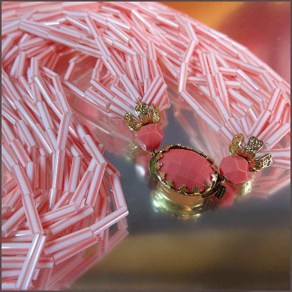 1960s West Germany Pink Candy Cane Vintage Necklace w Earrings Set