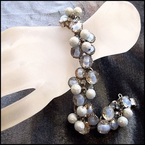 1950s Delizza Elster French Blue Givre Glass Vintage Juliana Bracelet
