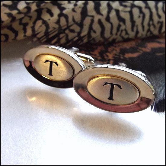 1950s Silver Gold T Monogram Vintage Cufflinks