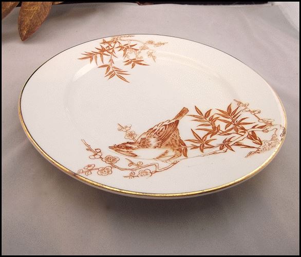 1842-1883 Antique English Minton Bird Plate Transferware w Gold