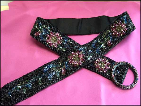 1980s Vintage Flower Belt Hand Made Colorful Glass Beads