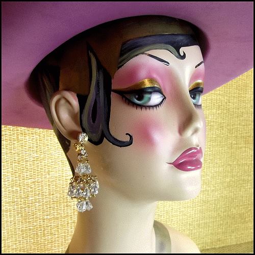 Hattie Carnegie Clear Crystal Chandelier Clip Earrings 1950s Jewelry