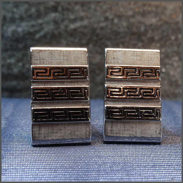 1970s Silver Greek Keys Vintage Cufflinks Signed Swank