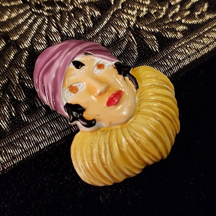 1950s Vintage Art Deco Lady Face Enamel Pin