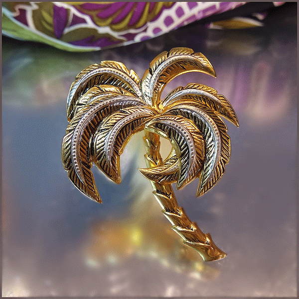 1950s 24kt Gold GP Palm Tree Pin Spanish Damascene