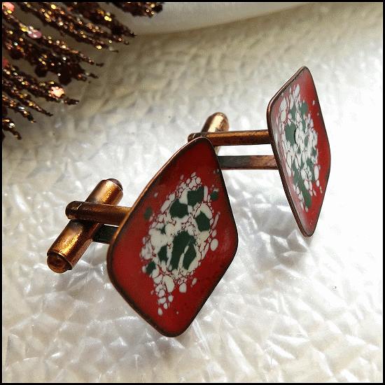 1950s Red Copper Enamel Vintage Cufflinks