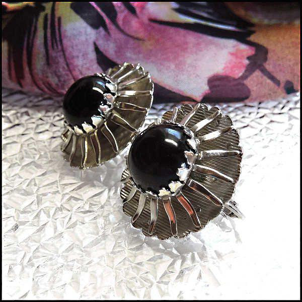 Celestial Silver Black Sarah Coventry Vintage Earrings