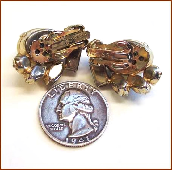 1950s Signed WEISS Topaz Art Glass Topaz Vintage Clip Earrings