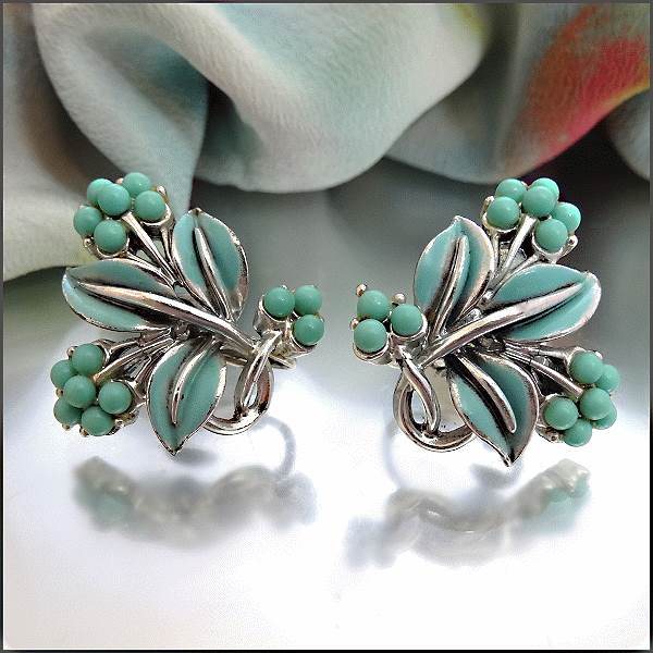 1950s Vintage Earrings Robins Egg Blue Clips Signed CORO 