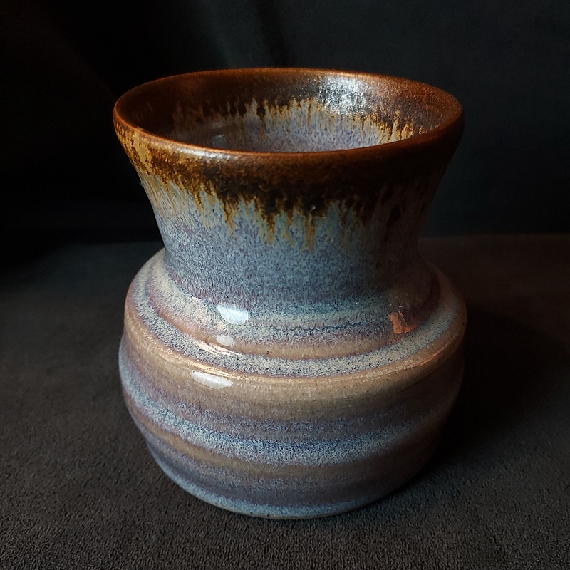 Signed Pigeon Forge Pottery NC Blue Glaze Squat Vase