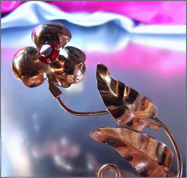 1940s Sterling Silver Flower Pin Ruby Red Glass Vintage Brooch