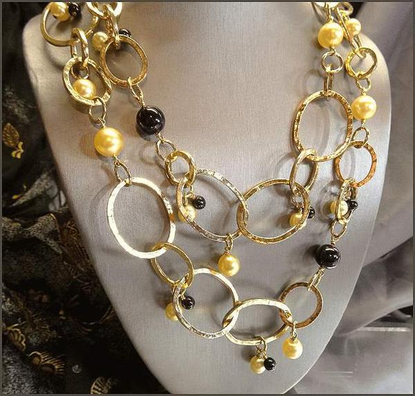 Signed Doncaster Gold Hoops w Pearls Long Vintage Necklace