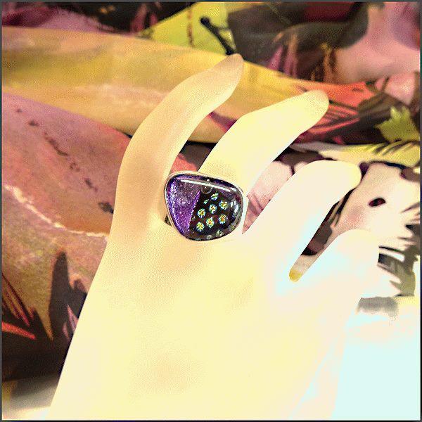 1980s Vintage Dichroic Glass Ring 925 Sterling Silver Sz 10 