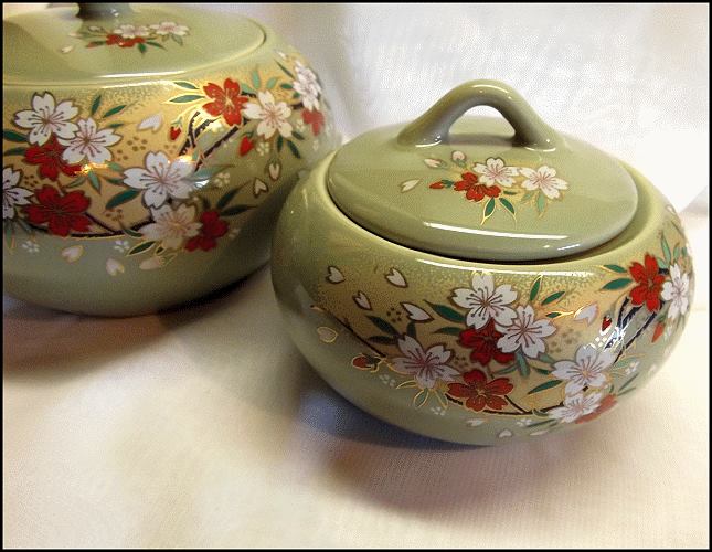 1950s Vintage Lidded Jar Set Hand Painted Porcelain Japanese Signed 