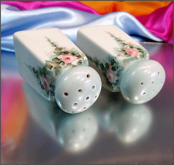 1930s Limoge Style Salt Pepper Set Hand Painted Porcelain
