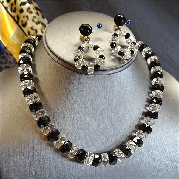 1920s Art Deco Monochromatic Glass Necklace w Earrings Set Signed West Germany