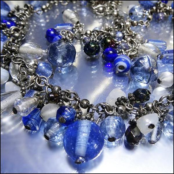 1980s Ocean Blue Beach Glass Vintage Necklace w Earrings Set