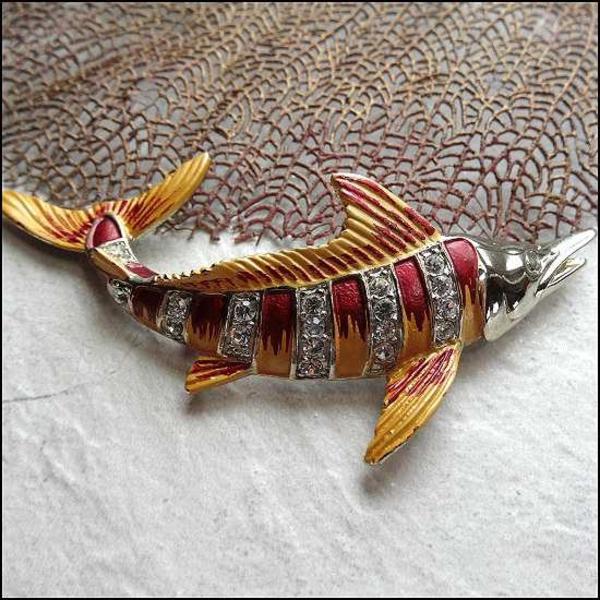 1950s Rare Sailfish Marlin Big Vintage Brooch Pin