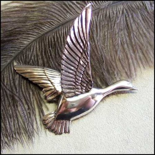 1950s Big Rare Sterling Silver Goose Vintage Brooch