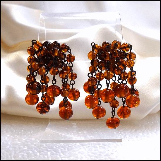 1950s West German Rare Tortoise Glass Dangle Vintage Earrings