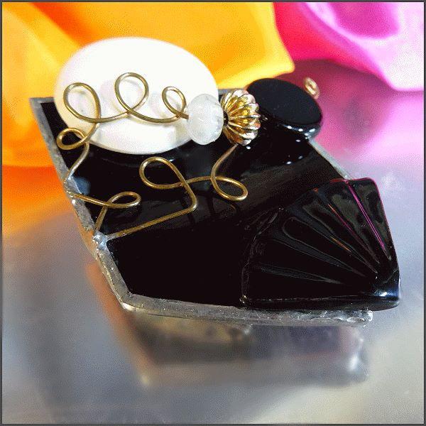1980s Big Vintage Brooch Artist Made Black Art Glass from North Carolina 