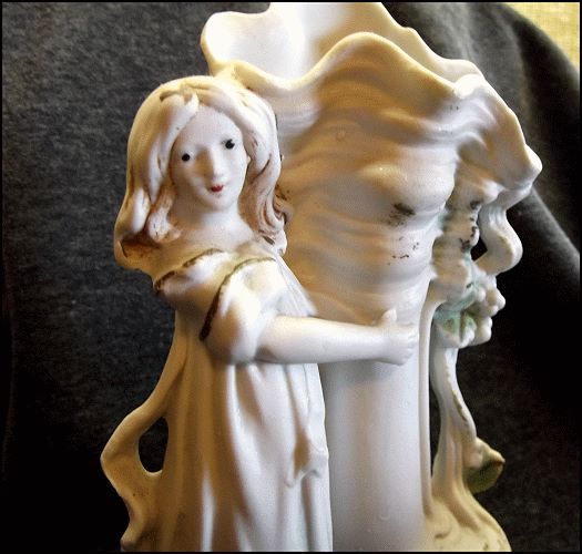 1880s Antique Bisque Porcelain German Girl Figurine Vase
