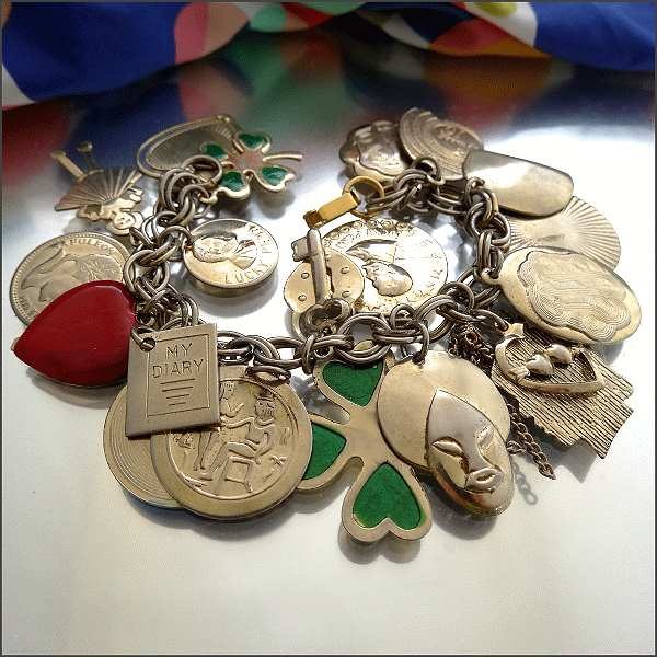 1960s Sweet 16 Vintage Charm Bracelet 25 Lucky Charms
