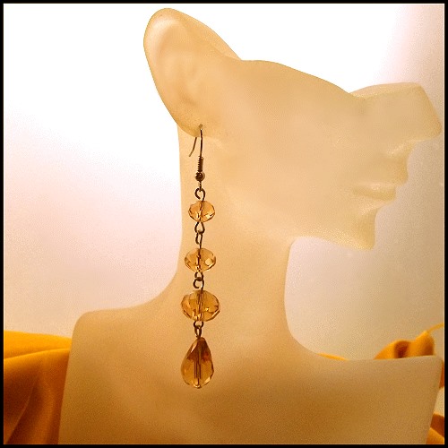 Gold Citrine Crystal Long Dangle Pierced Earrings