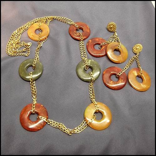 Vintage Earthy Agate Style Necklace w Earrings Signed Avon Set