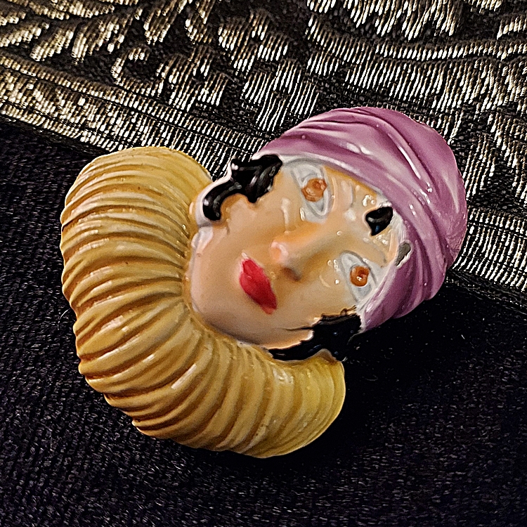 1950s Vintage Art Deco Lady Face Enamel Pin