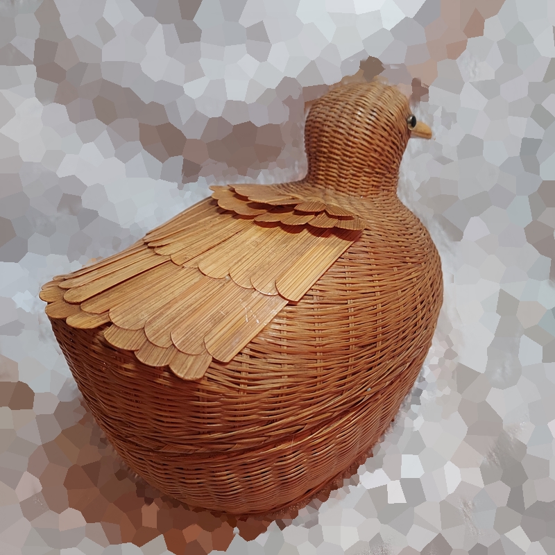 1970s Honey Bamboo Rattan Bird Vintage Basket