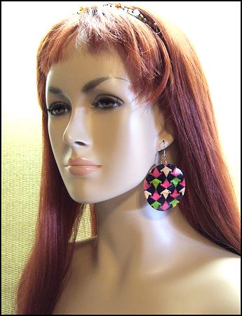 1980s Vintage Pierced Earrings Modern Escher Art Mother of Pearl