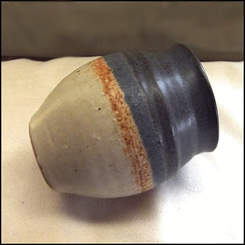 Signed North Carolina Pottery Vase Blue Gaze Stoneware