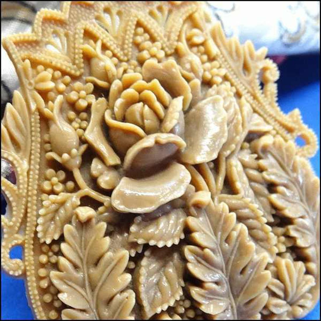 1930s Victorian Style Carved Celluloid Flower Bouquet Antique Brooch