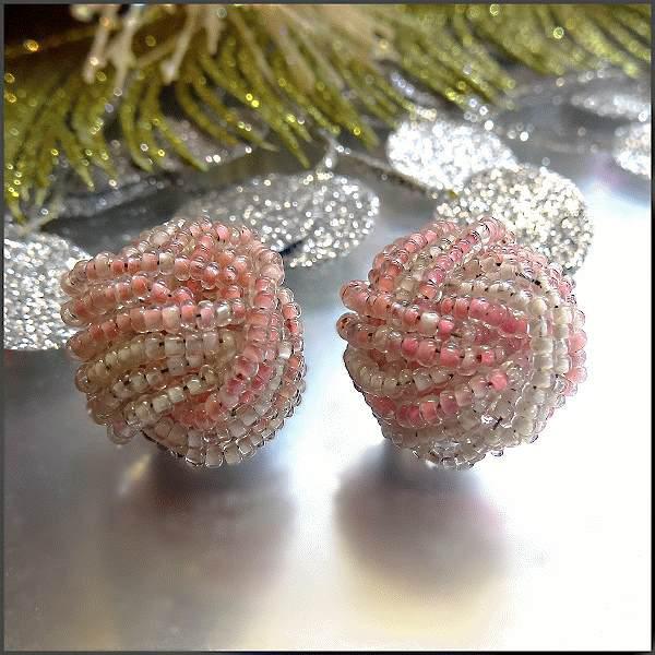 1950s Vintage Earrings Czech Pink Glass Torsade Button Clips