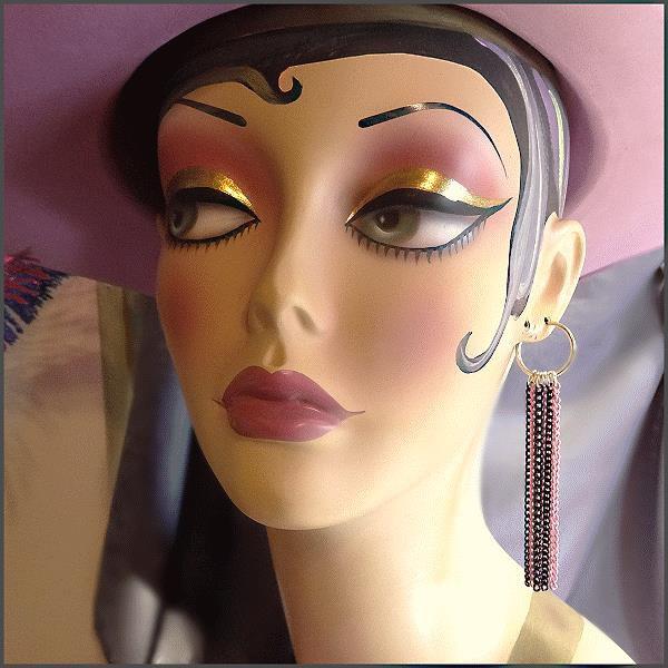 1970s Vintage Earrings Long Funky Pink n Black Pierced Chains 