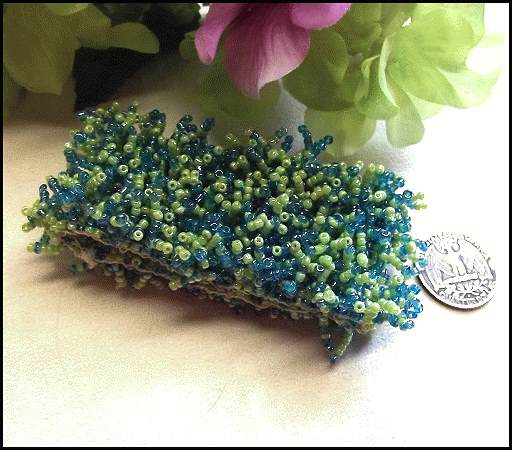 1980s Tropical Blue n Green Seed Bead Vintage Cuff Bracelet